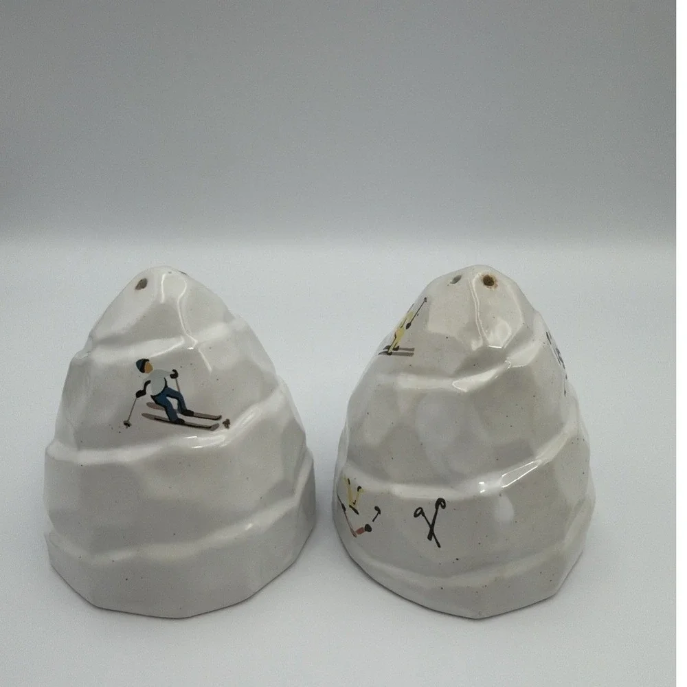 NIB West Elm Christmas St. Jude Holiday Skier Stoneware Salt And Pepper Shakers